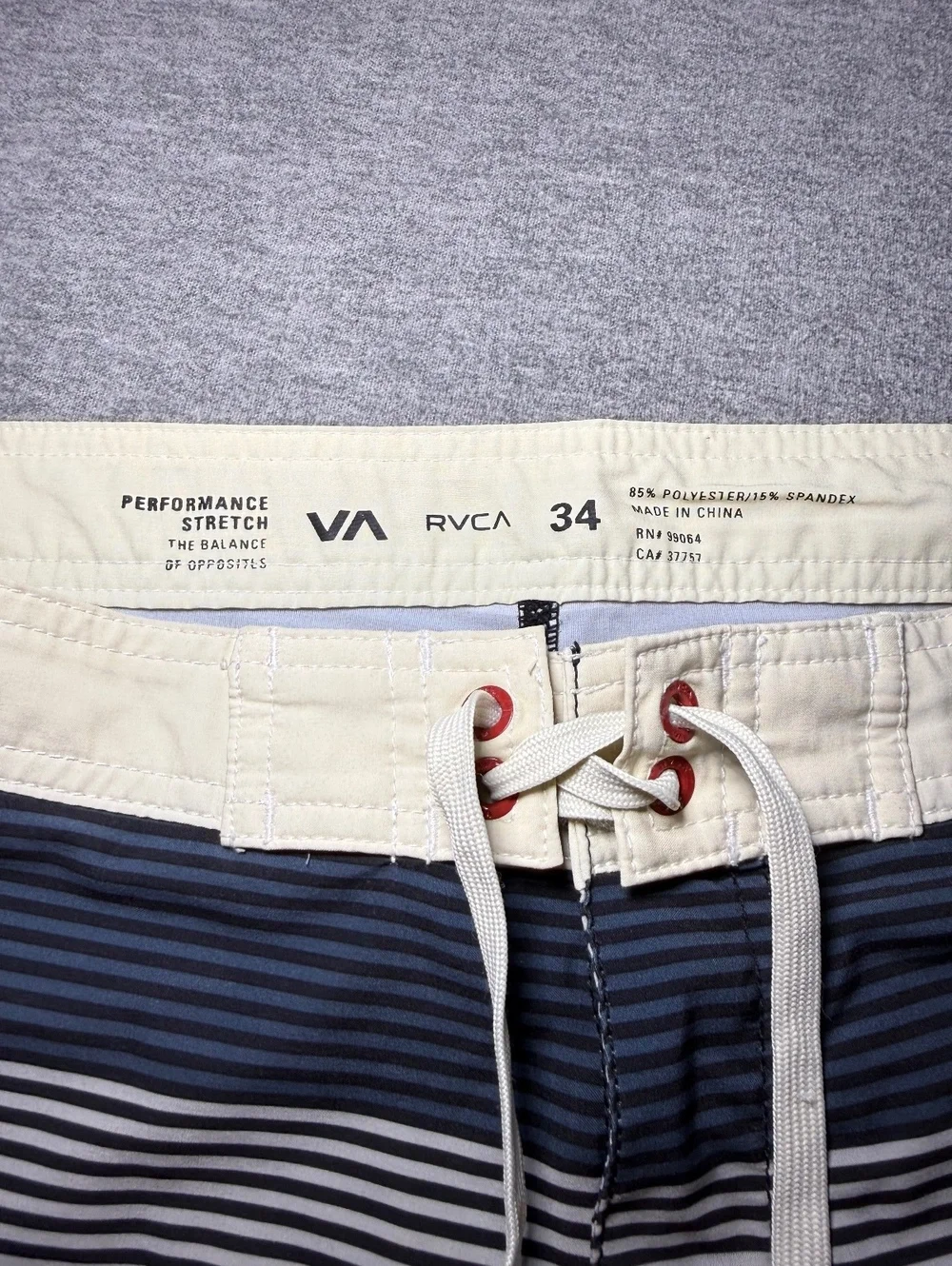 RVCA VA Men’s Size 34 Performance Stretch Board Shorts Blue White Striped Surf